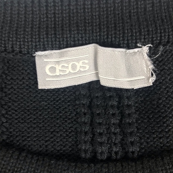 ASOS Open Knit Sweater Crochet Bell Sleeves Black Medium - Picture 7 of 8